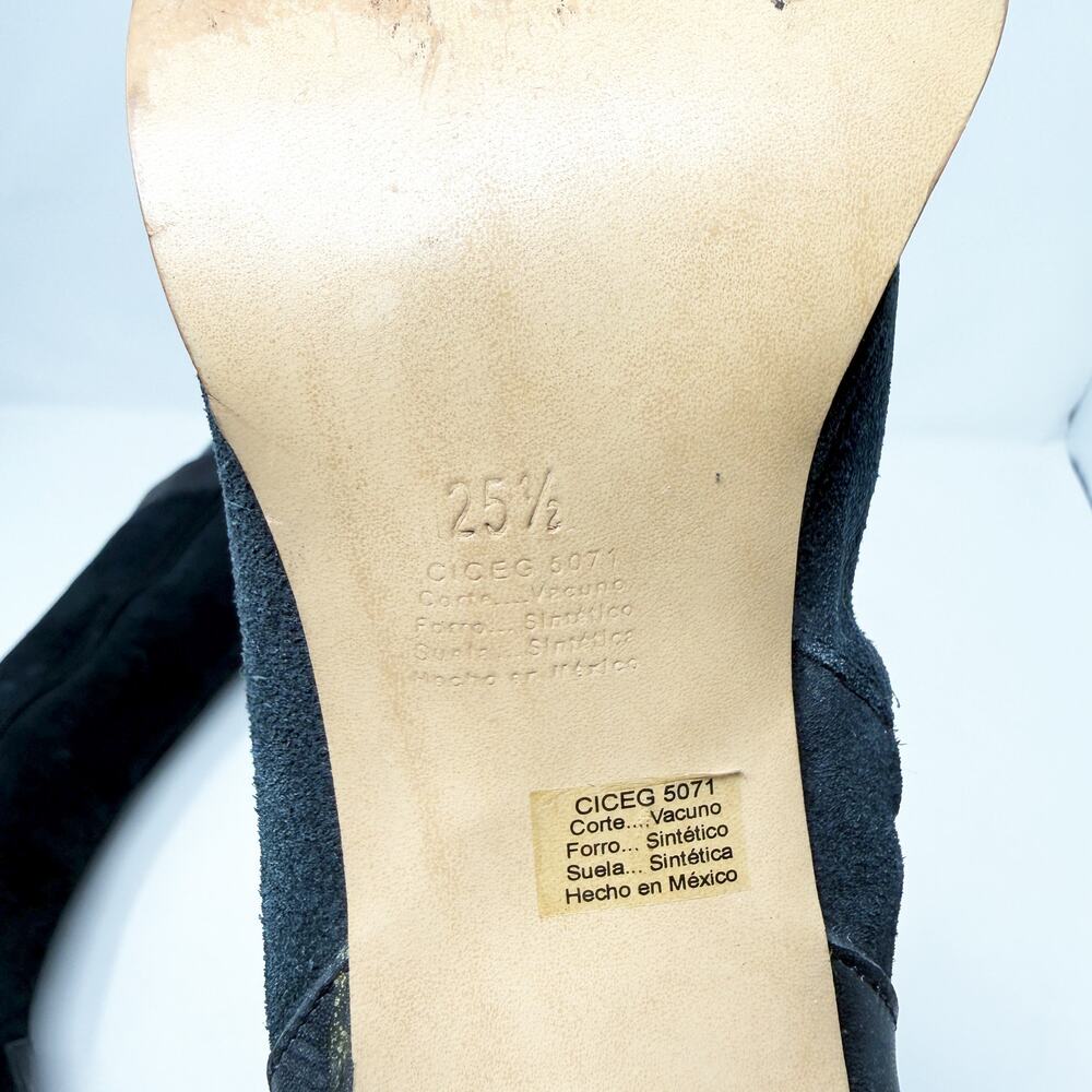 Vintage Y2K Motty Black Leather & Suede Western High Heel Boots Sz 8.5 Side Zip - Picture 7 of 9